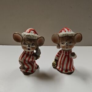 ENESCO VINTAGE MOUSE IN RED & WHITE PAJAMAS FIGURINES 3" TALL